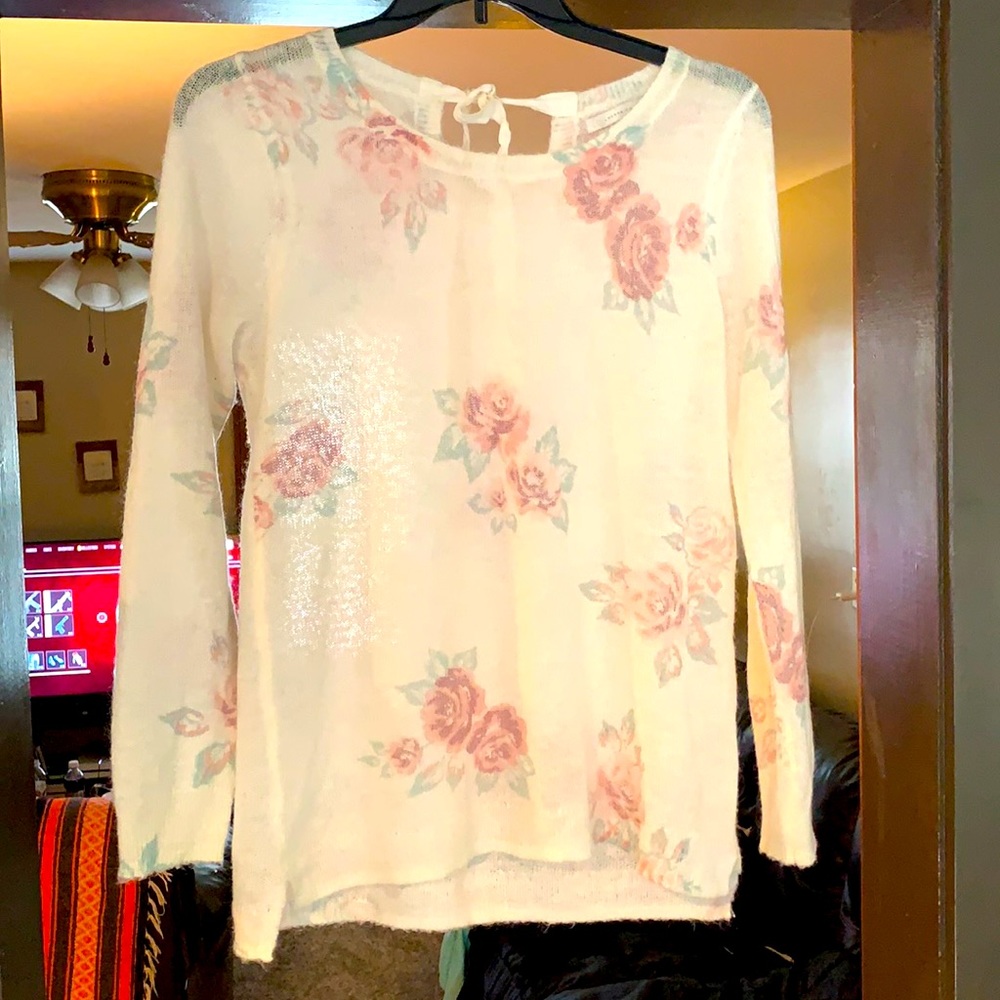 LC Lauren Conrad Sheer Tunic Hi Low Tunic Sweater Size M Floral Pattern